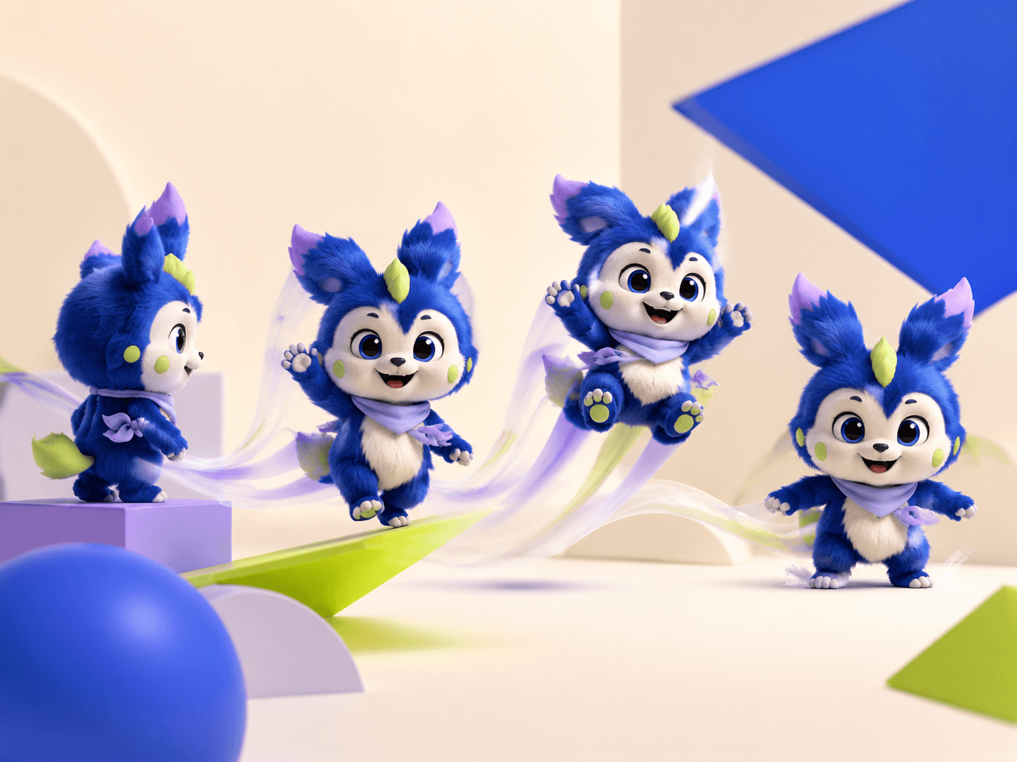 A collectible character moving through four animation poses